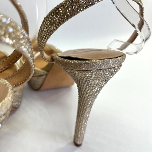 Jessica Simpson Oluina Platform Pump Size 9.5 Embellished Gold 5" Heel - Picture 6 of 16